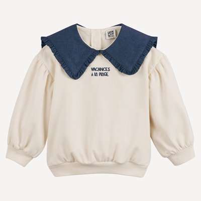 Sweat molleton avec col claudine en denim LA REDOUTE COLLECTIONS