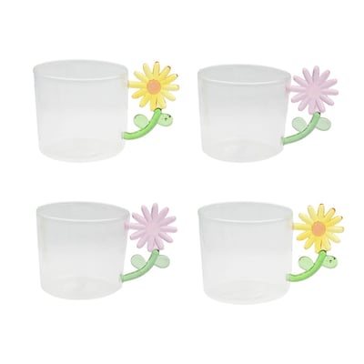 Lot de 4 verres anse fleurs, FLORA ARTIME