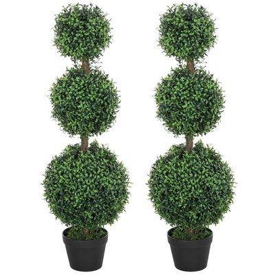 Lot de 2 buis artificiels topiaires en forme de boules H.101cm avec pots HOMCOM