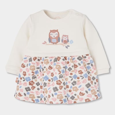 Robe en maille fleurs brodées hiboux bébé BOBOLI