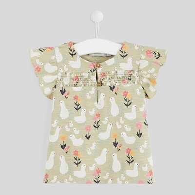 Blouse manches courtes col rond imprimée en coton BIO, certifié OEKO-TEX BOUT'CHOU