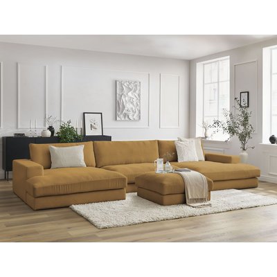 Canapé panoramique fixe 7 places en velours côtelé avec pouf, LEONARD BOBOCHIC