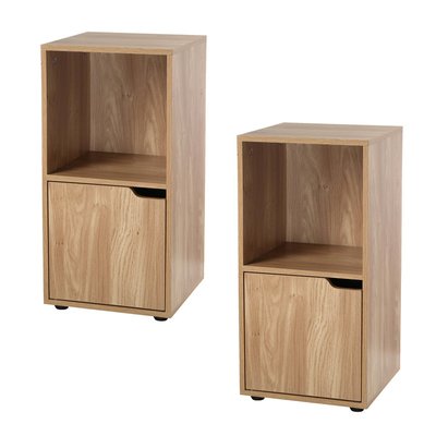 Tables de chevet 2 cases décor bois 1 porte - lot de 2 - MODU CALICOSY