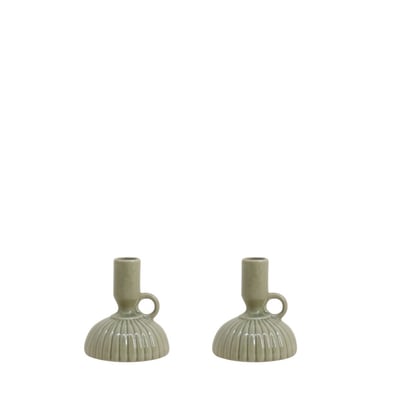 Lot de 2 bougeoirs en céramique strié ORNAMI
