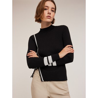 Pull col cheminée en tricot de viscose mélangée à côtes MOTIVI