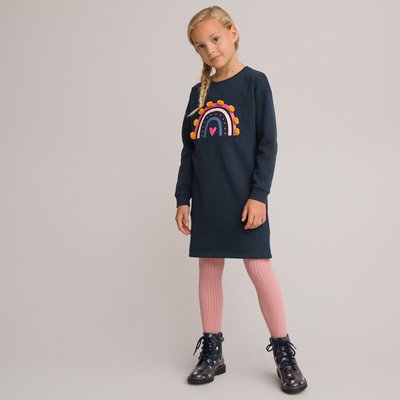 Rainbow Print Shift Dress in Cotton Mix with Long Sleeves LA REDOUTE COLLECTIONS