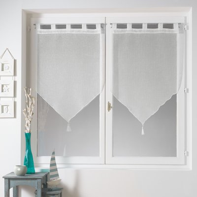 Paire de rideau voilage 60 x 90 cm Pompon sable Tina DOUCEUR D'INTÉRIEUR