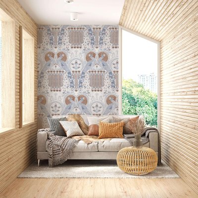Papier peint art déco avec animaux et paon oriental - 425x260 cm (l x h) LA TOUCHE ORIGINALE