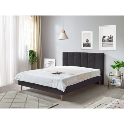 Lit en MDF Tissu avec pieds bois, BELLEVILLE BOBOCHIC