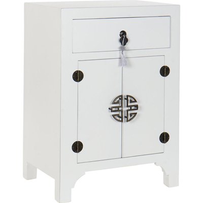 Table de chevet blanche style oriental bois argenté raffiné RECOLLECTION