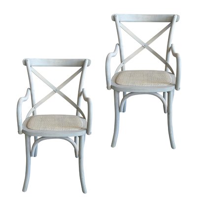 Lot de 2 fauteuils bridge en bois massif et cannage L62 cm - BISTROT SIGNATURE