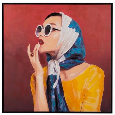 Tableau peinture sur toile portrait de femme 80x3.5x80cm WADIGA