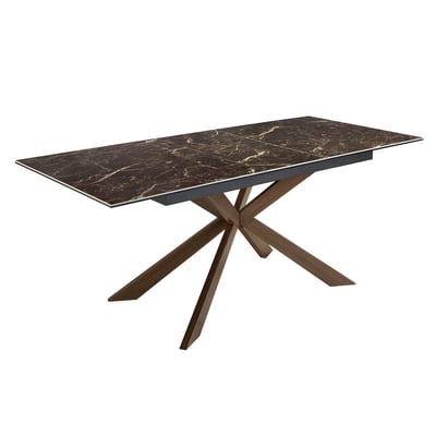 Table à manger à rallonge rectangulaire marbre porcelaine et acier effet noyer ANGEL CERDA