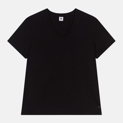 T-Shirt Le Droit aus einfarbiger Baumwolle, V-Ausschnitt PETIT BATEAU