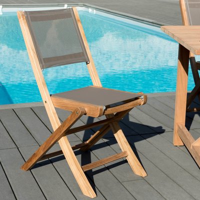 Lot de 2 chaises de jardin pliantes en bois de teck et tissu textilène taupe SUMMER PIER IMPORT