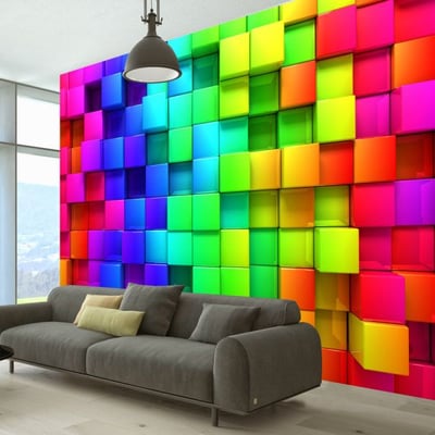 Papier peint intissé panoramique 3D et Perspective Colourful Cubes EDEN