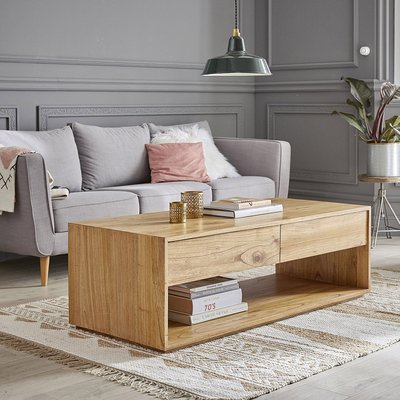 Table basse en mindi massif finition noyer  MILO BERAH GETAH