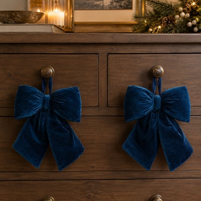 Set of 2 25cm Nordic Lights Blue Velvet Decorative Bows SO'HOME