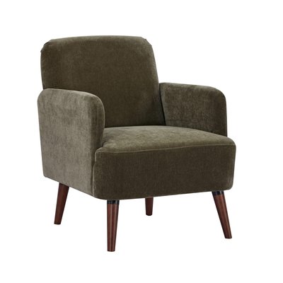 Fauteuil rétro en tissu chenille pieds bois foncé - Brooks DRAWER