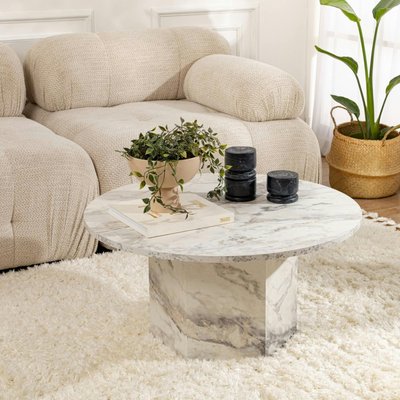 Table basse ronde effet marbre – pied hexagonal MARFA PIER IMPORT