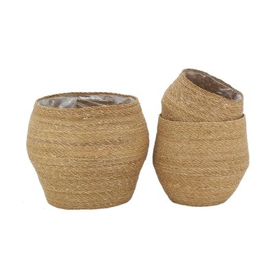 Cache-pots en jonc naturel et doublure plastique (Lot de 3) AUBRY GASPARD