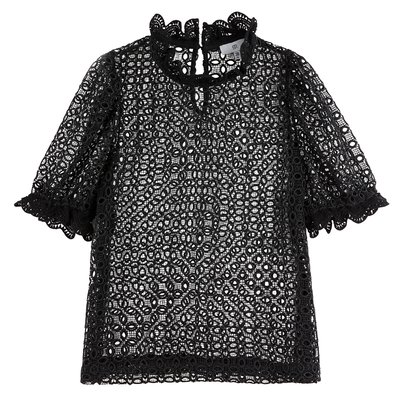 Блузка с воротником-стойкой, короткие рукава из гипюра LA REDOUTE COLLECTIONS
