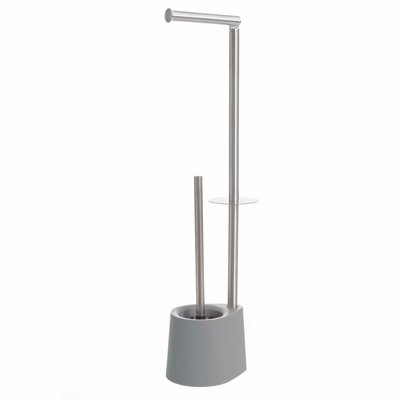 Dérouleur papier toilette, réserve et brosse WC gris et chrome WADIGA