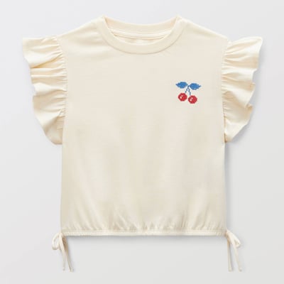T-shirt brodé et détails noeuds en coton MONOPRIX