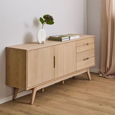Buffet en bois blanchi 2 portes 4 tiroirs L180 - MARTINE HELLIN, DEPUIS 1862