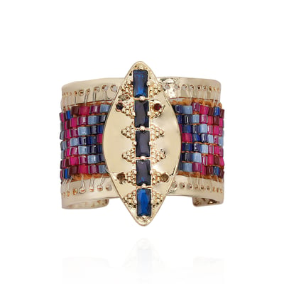 Bague réglable cabochon central et perles tissées LOOXOR HIPANEMA