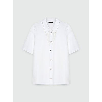 Chemise en jersey piqué avec insert sur le devant en résille brodée de paillettes, mélange de deux tissus différents FIORELLA RUBINO