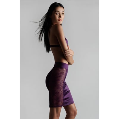Jupe Crayon Maison Close Grise - Modèle Villa Satine, Taille XL, Satin Et Dentelle