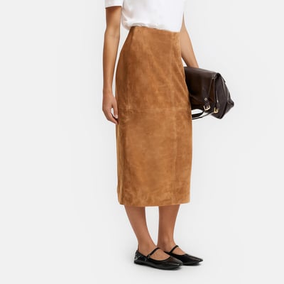 Falda lápiz midi de piel de cabra aterciopelada LA REDOUTE COLLECTIONS