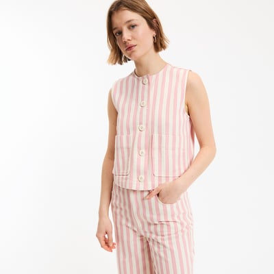 Gilet Donna Senza Maniche In Cotone – Girocollo, Stile Biker – Nuovo Con Etichette