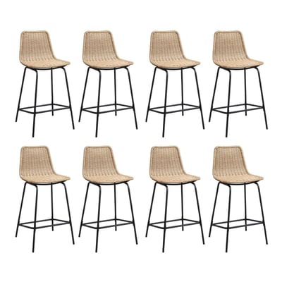 Lot de tabourets d'ilot et bar en métal et assise en rotin 65cm BALI|Lot de 8 | Lot de 8 MOB IN