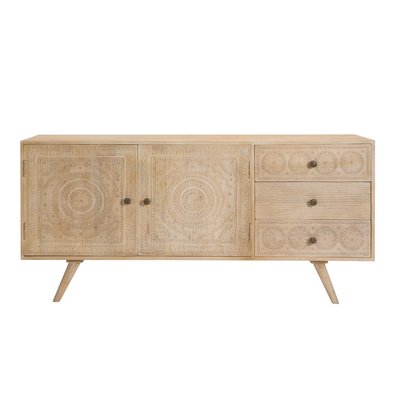 Buffet en bois gravé 2 portes 3 tiroirs - TIYA RENDEZ-VOUS DÉCO
