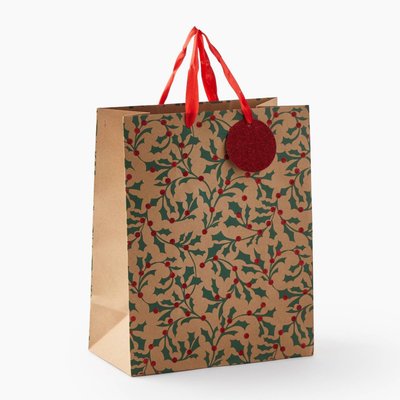 Sac cadeau pailleté houx, taille L MONOPRIX
