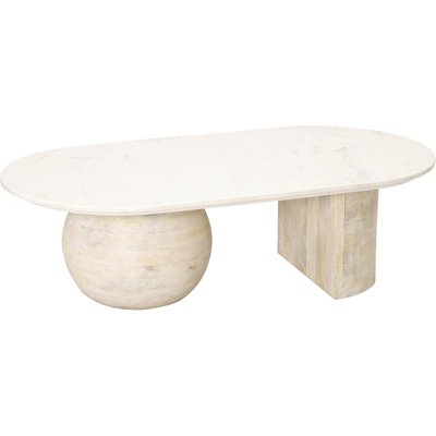 table basse design en bois de manguier et plateau marbre naturel RECOLLECTION