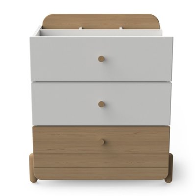 Commode 3 tiroirs blanc et décor chêne H81,6 cm - EDAJ CALICOSY