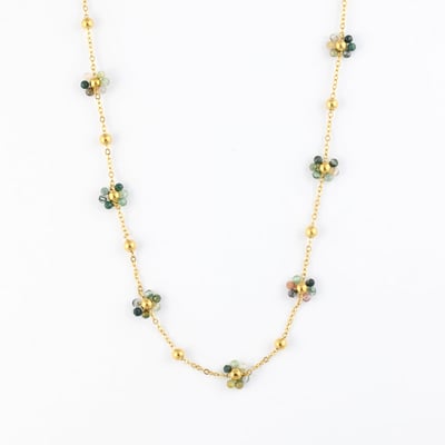 Collier chaîne fine acier inoxydable et fleur en pierre d'Aventurine BALABOOSTE