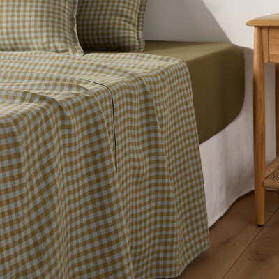 Drap plat en lin lavé, Acélie olive/opaline LA REDOUTE INTERIEURS