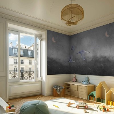 Papier peint panoramique avec ciels etoilés et oiseaux bleus - 510x260 cm (l x h) LA TOUCHE ORIGINALE