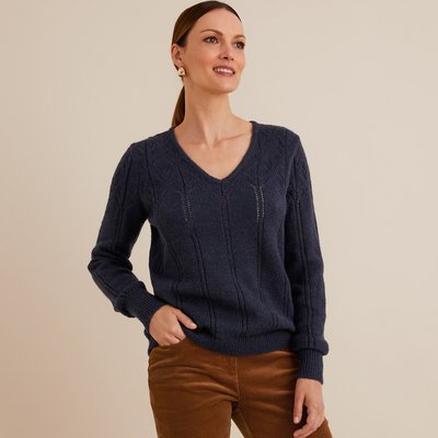 Fine Pointelle Knit Jumper with V-Neck ANNE WEYBURN
