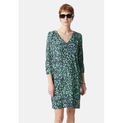 Robe droite fluide imprimée, col V, manches 3/4&nb IKKS