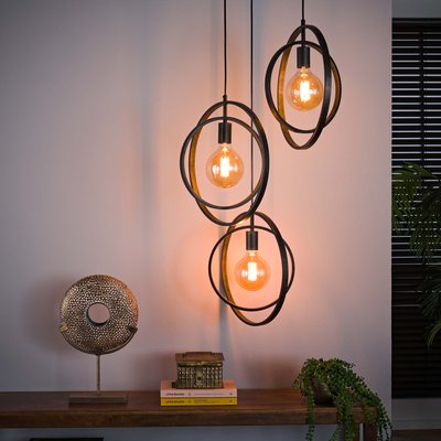 Suspension industrielle étagée 3 lampes anneaux croisés TRIBECA PIER IMPORT