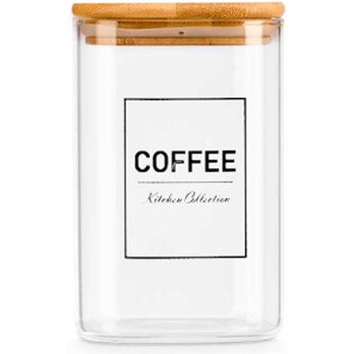 Bocal en verre carré avec bouchon hermétique bambou coffee 1.2L WADIGA