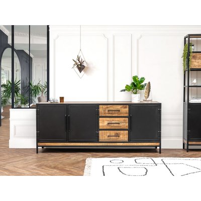 Buffet bas en bois massif 3 portes 200 cm, BEAUBOURG BOBOCHIC