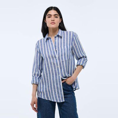Chemise manches longues rayée en lin MONOPRIX
