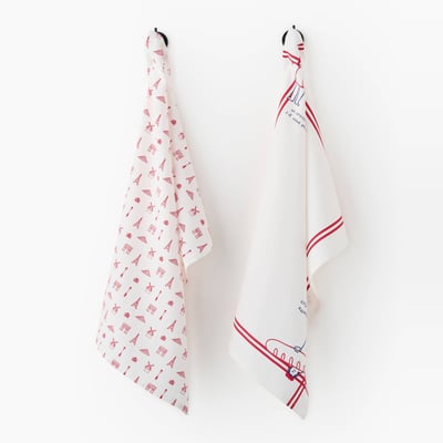 Lot de 2 Torchons imprimés Monsieur Baguette, 50x70 cm, en coton MONOPRIX