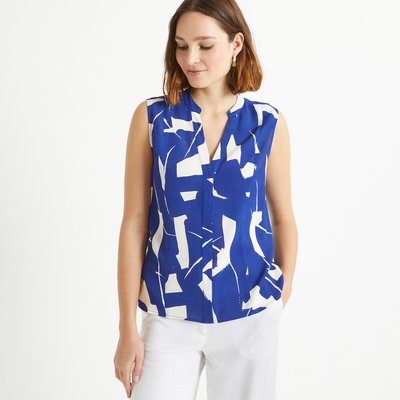 Blusa estampada, de cavas, decote tunisino ANNE WEYBURN